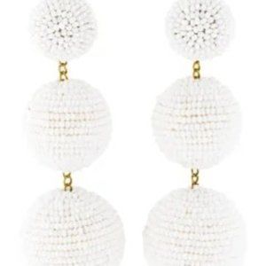 Rebecca De Ravanel Classic Magnolia Three Drop White Beaded Clip On Earrings